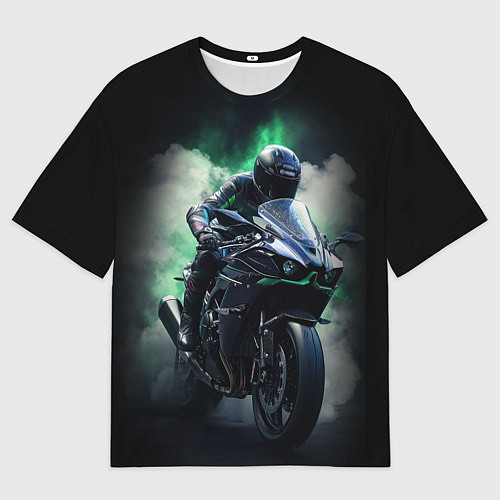 Мужская футболка оверсайз Мотоциклист в дыму / 3D-принт – фото 1
