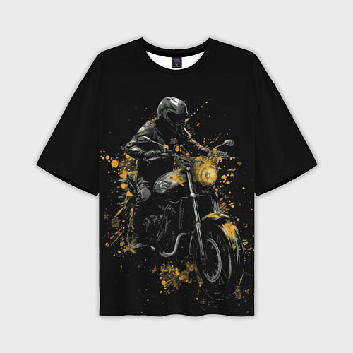 Мужская футболка оверсайз Мотоциклист и желтые кляксы / 3D-принт – фото 1