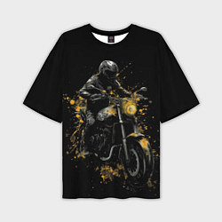 Мужская футболка оверсайз Мотоциклист и желтые кляксы