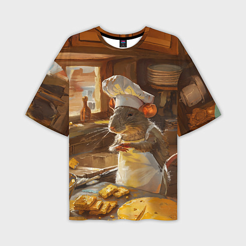 Мужская футболка оверсайз Крыса повар готовит на кухне / 3D-принт – фото 1