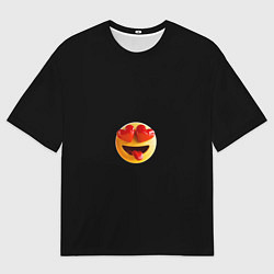 Мужская футболка оверсайз Объемный влюблённый смайл улыбка с языком черном