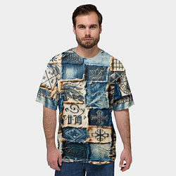 Футболка оверсайз мужская Татуировки на дениме, цвет: 3D-принт — фото 2