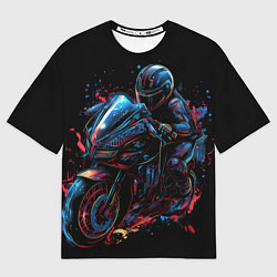 Мужская футболка оверсайз Мотоцикл будущего в стиле киберпанк