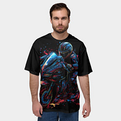 Футболка оверсайз мужская Мотоцикл будущего в стиле киберпанк, цвет: 3D-принт — фото 2