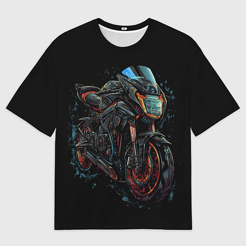Мужская футболка оверсайз Мотоцикл будущего в стиле киберпанк / 3D-принт – фото 1