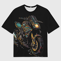 Мужская футболка оверсайз Темный мотоцикл на черном фоне