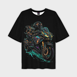 Мужская футболка оверсайз Темный мотоцикл на черном фоне