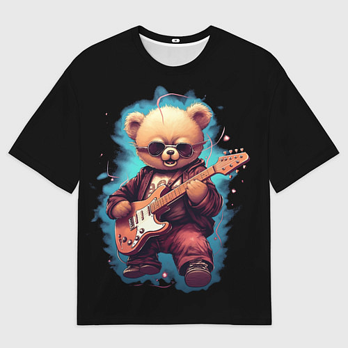 Мужская футболка оверсайз Плюшевый медведь музыкант с гитарой / 3D-принт – фото 1