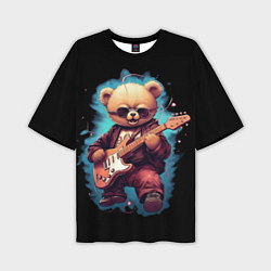 Мужская футболка оверсайз Плюшевый медведь музыкант с гитарой