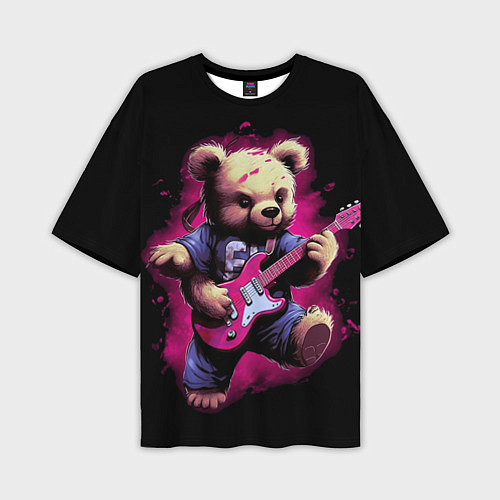 Мужская футболка оверсайз Плюшевый медведь музыкант с гитарой / 3D-принт – фото 1