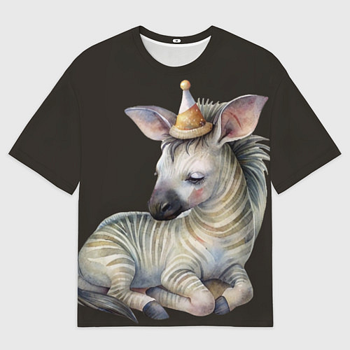 Мужская футболка оверсайз Жеребенок в колпачке - милая зебра / 3D-принт – фото 1