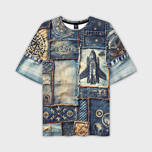 Мужская футболка оверсайз Космический корабль - пэчворк / 3D-принт – фото 1