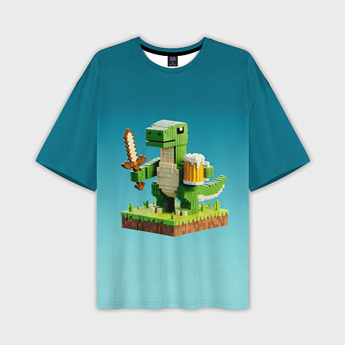 Мужская футболка оверсайз Пивозаврик с кружкой пива - Майнкрафт / 3D-принт – фото 1
