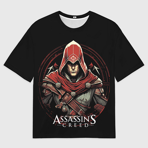 Мужская футболка оверсайз Assassins creed в красном капюшоне / 3D-принт – фото 1