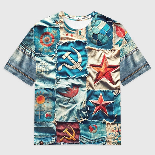 Мужская футболка оверсайз Пэчворк джинсы из СССР / 3D-принт – фото 1