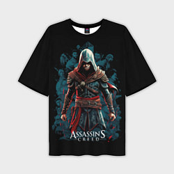 Мужская футболка оверсайз Assassins creed черный фон