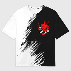 Мужская футболка оверсайз Логотип самурая из киберпанка 2077