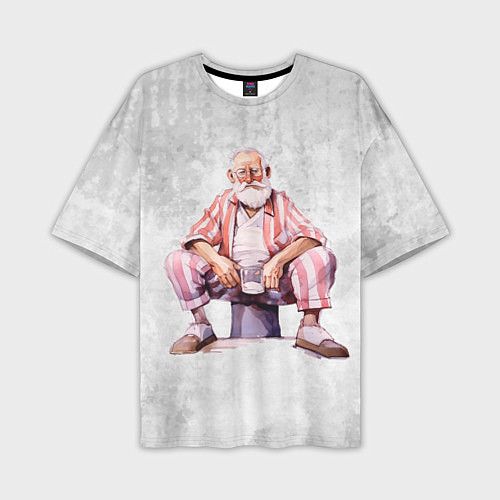 Мужская футболка оверсайз Дед с кружкой сидит / 3D-принт – фото 1