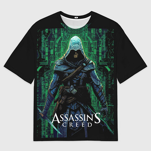 Мужская футболка оверсайз Assassins creed зеленый стиль матрицы / 3D-принт – фото 1