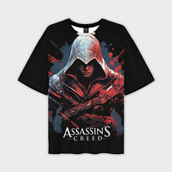 Мужская футболка оверсайз Assassins creed красная краска