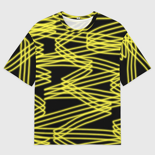 Мужская футболка оверсайз Желтые светящиеся линии / 3D-принт – фото 1