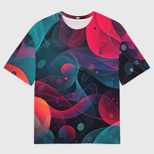 Мужская футболка оверсайз Синие и розовые лепестки абстракции / 3D-принт – фото 1