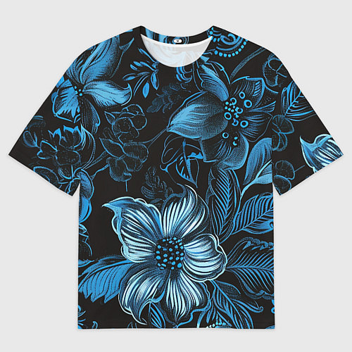 Мужская футболка оверсайз Синие цветы абстракции / 3D-принт – фото 1