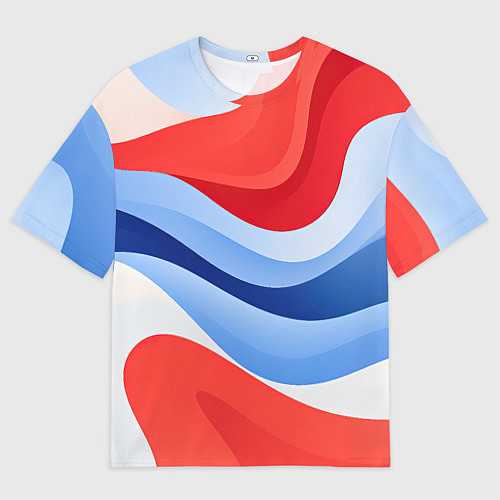 Мужская футболка оверсайз Волнистые полосы красные белые синие / 3D-принт – фото 1