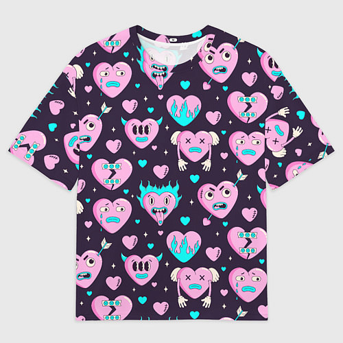 Мужская футболка оверсайз Паттерн с арт сердцами / 3D-принт – фото 1