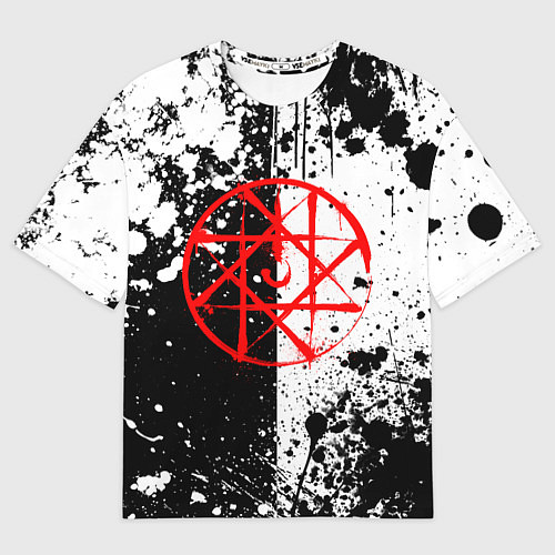 Мужская футболка оверсайз Стальной алхимик - брызги черно-белые / 3D-принт – фото 1