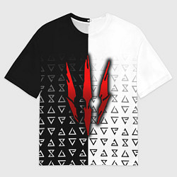 Мужская футболка оверсайз Ведьмак - красные следы от когтей