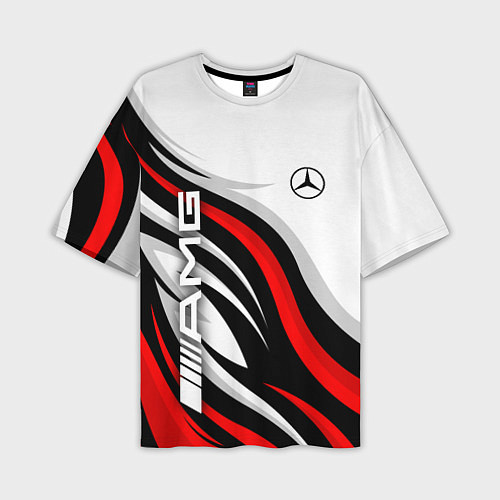 Мужская футболка оверсайз Mercedes benz AMG - белый с красным / 3D-принт – фото 1