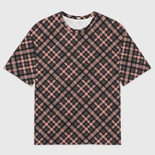 Мужская футболка оверсайз Крупная клетка тёмно-персиковый / 3D-принт – фото 1
