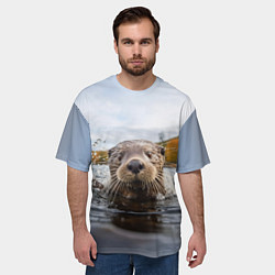 Футболка оверсайз мужская Выдра смотрит из воды, цвет: 3D-принт — фото 2