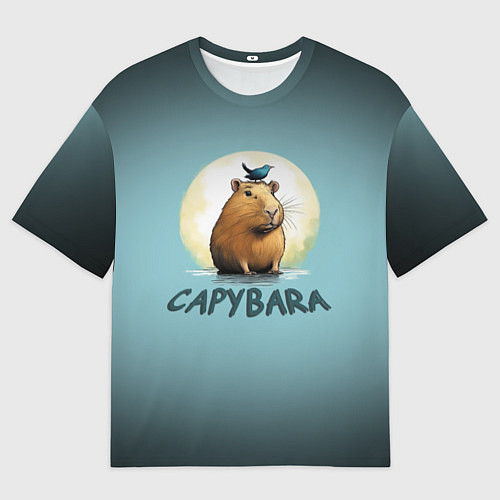 Мужская футболка оверсайз Капибара с птичкой на голове / 3D-принт – фото 1