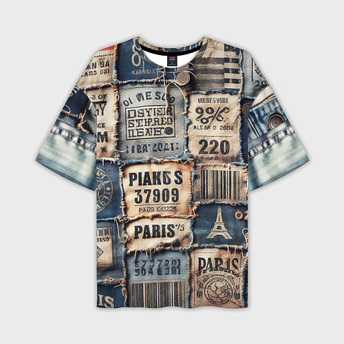 Мужская футболка оверсайз Пэчворк джинсы из Парижа / 3D-принт – фото 1