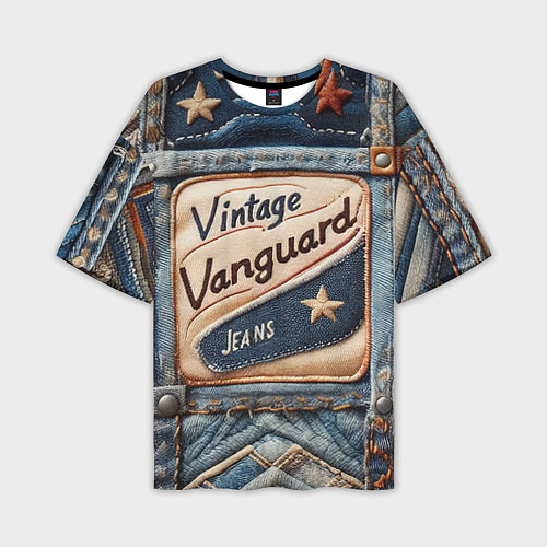 Мужская футболка оверсайз Vintage vanguard jeans - patchwork / 3D-принт – фото 1