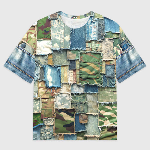Мужская футболка оверсайз Джинсы с камуфляжем пэчворк / 3D-принт – фото 1