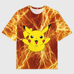 Мужская футболка оверсайз Pikachu yellow lightning