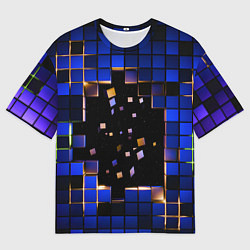 Футболка оверсайз мужская Окно в пространство - синие кубы, цвет: 3D-принт