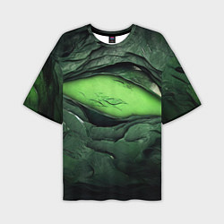 Мужская футболка оверсайз Разрез на зеленой абстракции