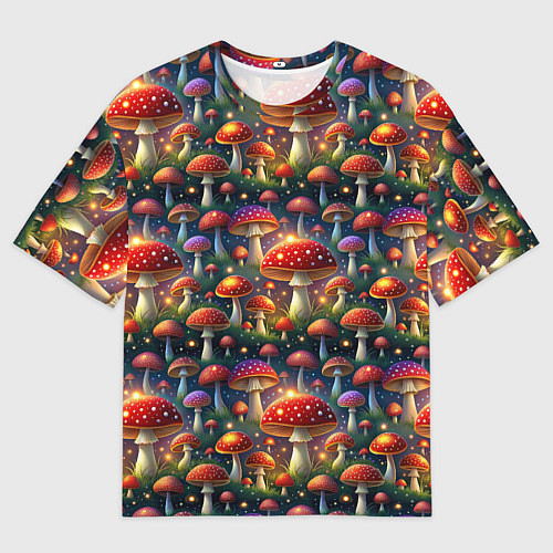 Мужская футболка оверсайз Красные мухоморы в лесу паттерн / 3D-принт – фото 1