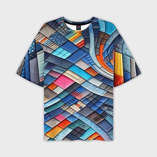 Мужская футболка оверсайз Абстрактный авангардный пэчворк - нейросеть / 3D-принт – фото 1