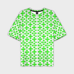 Мужская футболка оверсайз Зелёные четырёхлистники на белом фоне