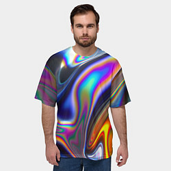 Футболка оверсайз мужская Абстрактный разноцветный жидкий металл, цвет: 3D-принт — фото 2