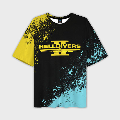 Мужская футболка оверсайз Helldivers 2 logo yellow and blue splash / 3D-принт – фото 1