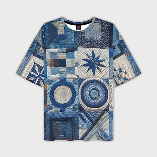 Мужская футболка оверсайз Denim patchwork - ai art / 3D-принт – фото 1