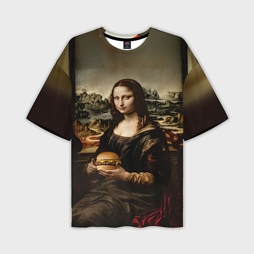 Мужская футболка оверсайз Мона Лиза и большой гамбургер / 3D-принт – фото 1