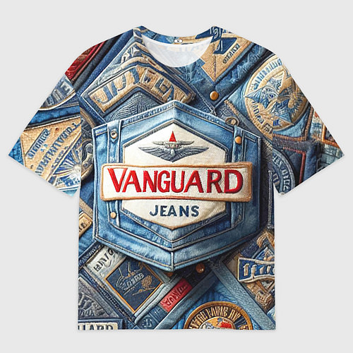 Мужская футболка оверсайз Vanguard denim patchwork - ai art / 3D-принт – фото 1