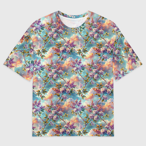 Мужская футболка оверсайз Объемная сирень паттерн / 3D-принт – фото 1